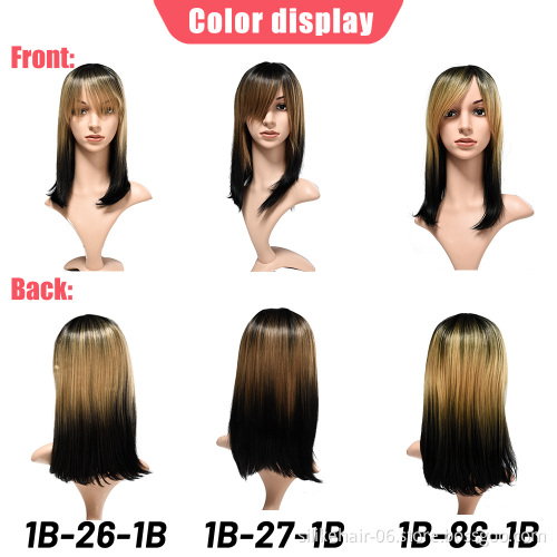 Synthetic Dyeing Gradient Short Straight Wigs Hair 16 Inches Straight with Flat Bangs for Women Natural As Real human wigs Hair